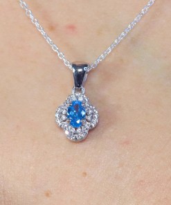 Alternative view of Dunipa 925 Carat Silver Necklace and Earrings Set with Zircon Stones Model 003 - Blue