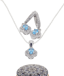 Dunipa 925 Carat Silver Necklace and Earrings Set with Zircon Stones Model 003 - Blue