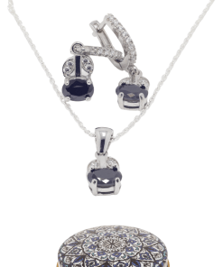 Dunipa 925 Carat Silver Necklace and Earrings Set with Zircon Stones Model 004 - Black
