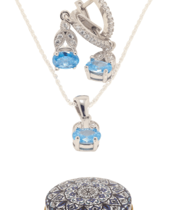 Dunipa 925 Carat Silver Necklace and Earrings Set with Zircon Stones Model 004 - Blue