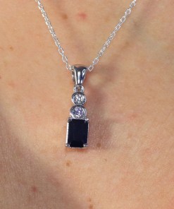 Alternative view of Dunipa 925 Carat Silver Necklace and Earrings Set with Zircon Stones Model 005 - Black