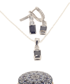 Dunipa 925 Carat Silver Necklace and Earrings Set with Zircon Stones Model 005 - Black