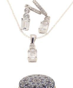 Dunipa 925 Carat Silver Necklace and Earrings Set with Zircon Stones Model 005 - Crystal
