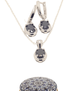 Dunipa 925 Carat Silver Necklace and Earrings Set with Zircon Stones Model 006 - Black