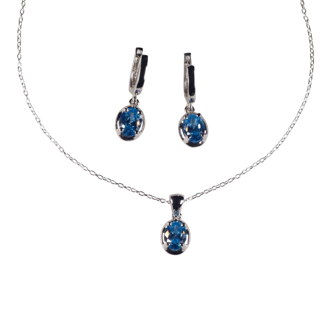 Dunipa 925 Carat Silver Necklace and Earrings Set with Zircon Stones Model 006 - Blue - Image 2