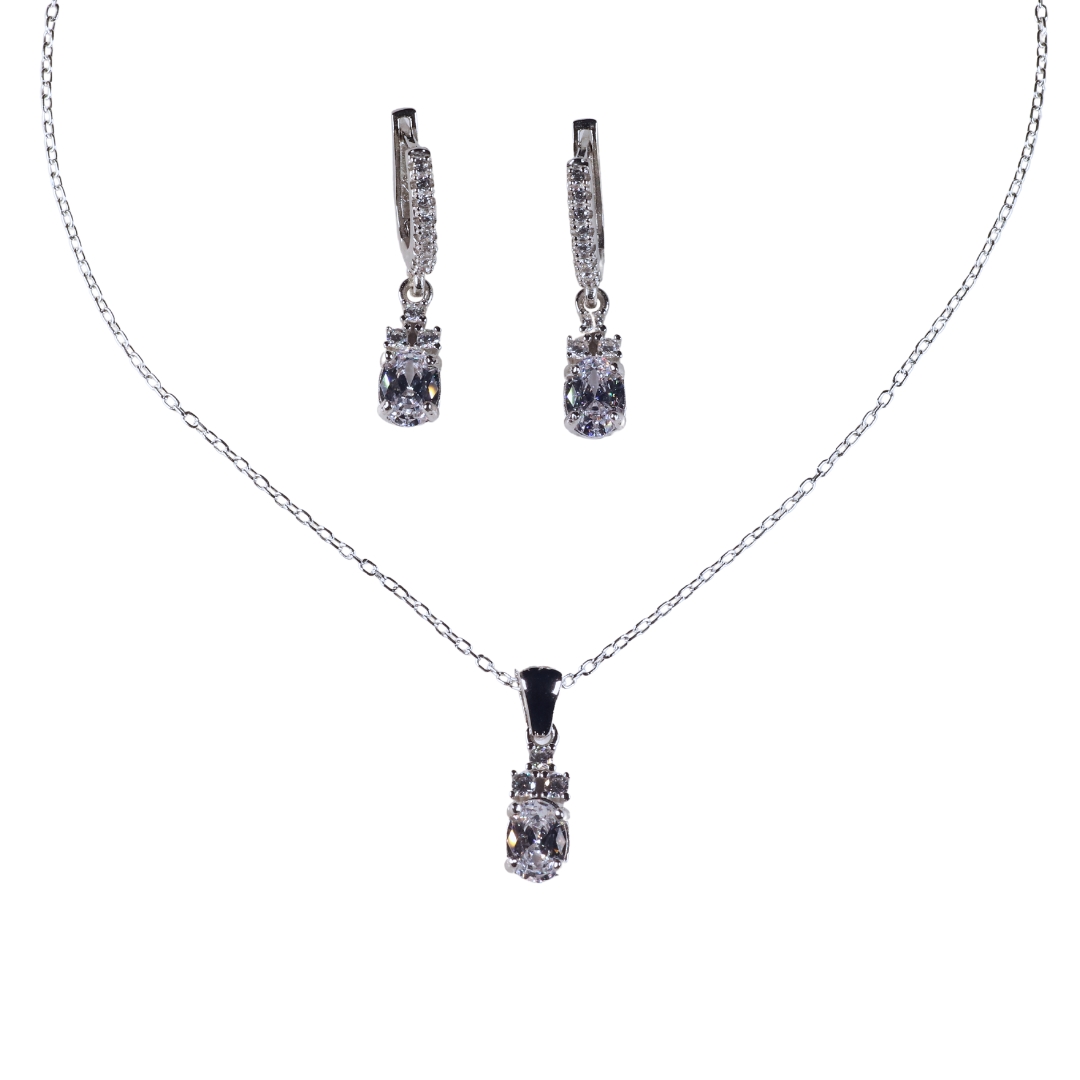 Dunipa 925 Carat Silver Necklace and Earrings Set with Zircon Stones Model 007 - Crystal - Image 4