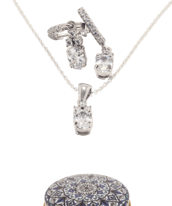 Dunipa 925 Carat Silver Necklace and Earrings Set with Zircon Stones Model 007 - Crystal