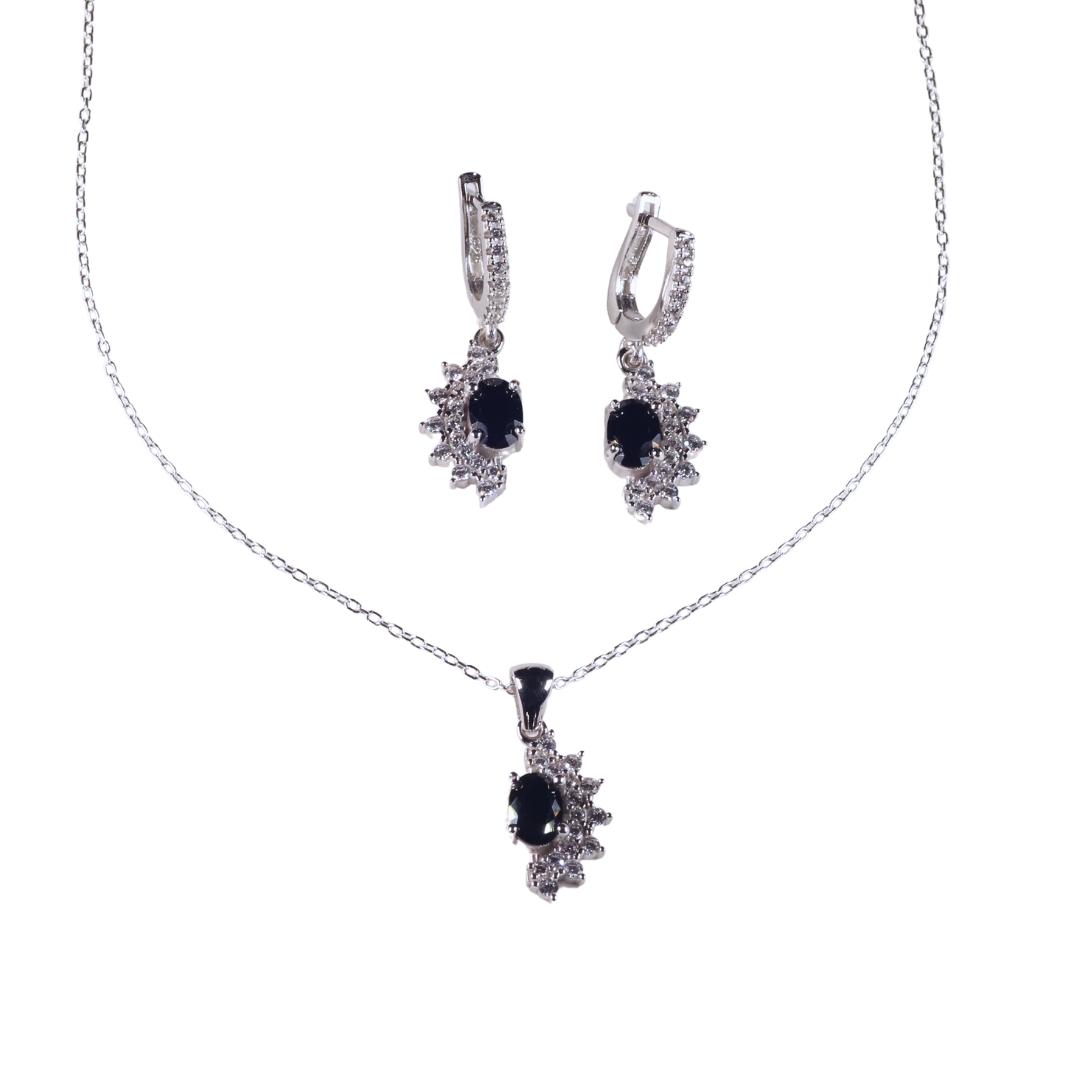 Dunipa 925 Carat Silver Necklace and Earrings Set with Zircon Stones Model 008 - Black - Image 4