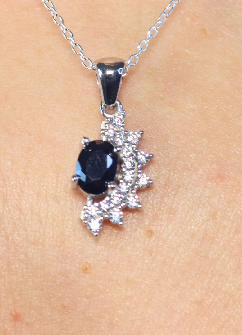 Dunipa 925 Carat Silver Necklace and Earrings Set with Zircon Stones Model 008 - Black - Image 2