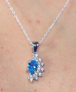 Alternative view of Dunipa 925 Carat Silver Necklace and Earrings Set with Zircon Stones Model 008 - Blue