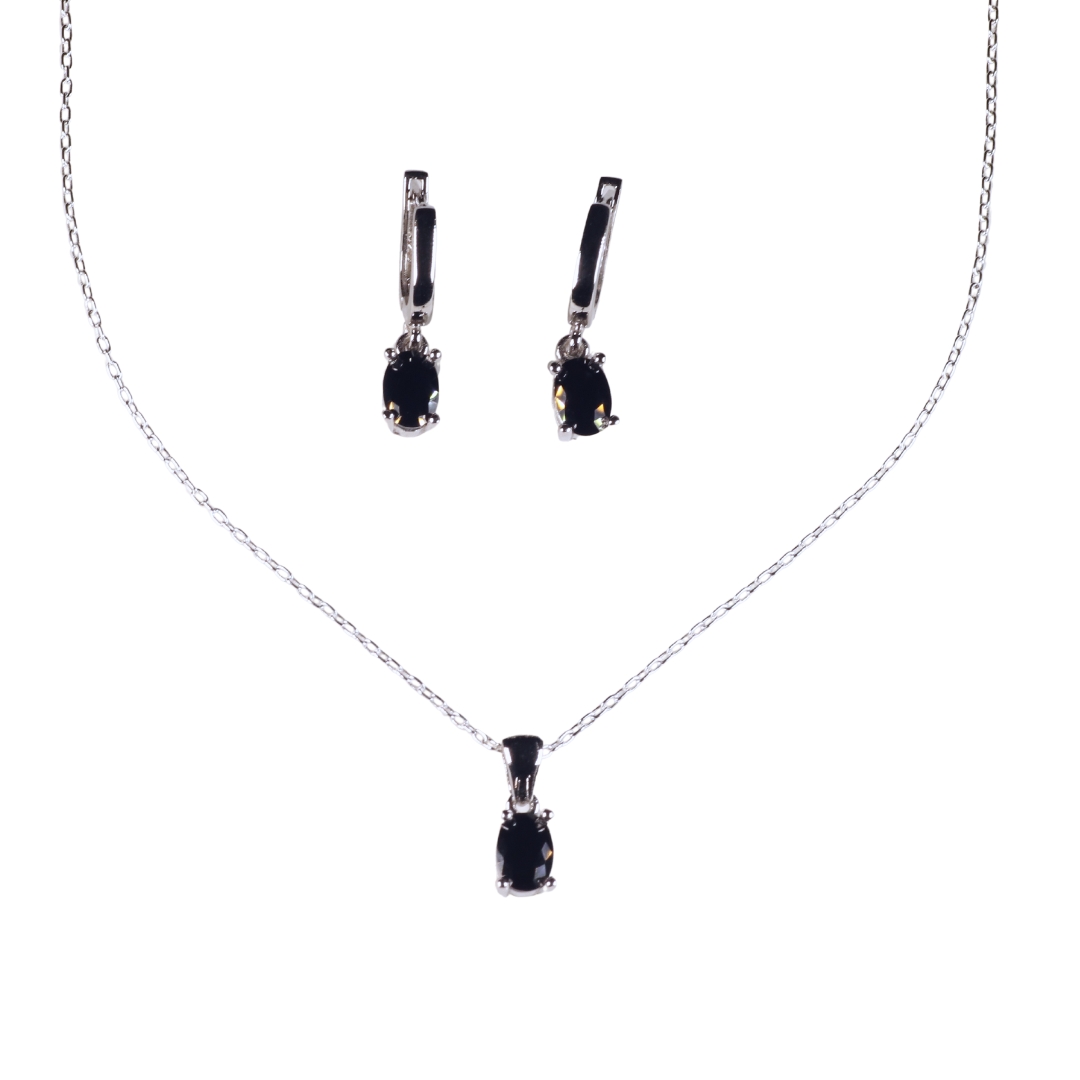 Dunipa 925 Carat Silver Necklace and Earrings Set with Zircon Stones Model 009 - Black - Image 4