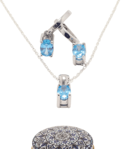 Dunipa 925 Carat Silver Necklace and Earrings Set with Zircon Stones Model 009 - Blue