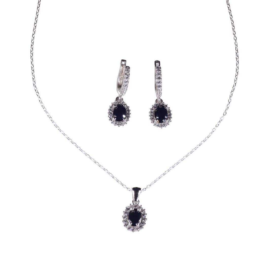 Dunipa 925 Carat Silver Necklace and Earrings Set with Zircon Stones Model 010 - Black
