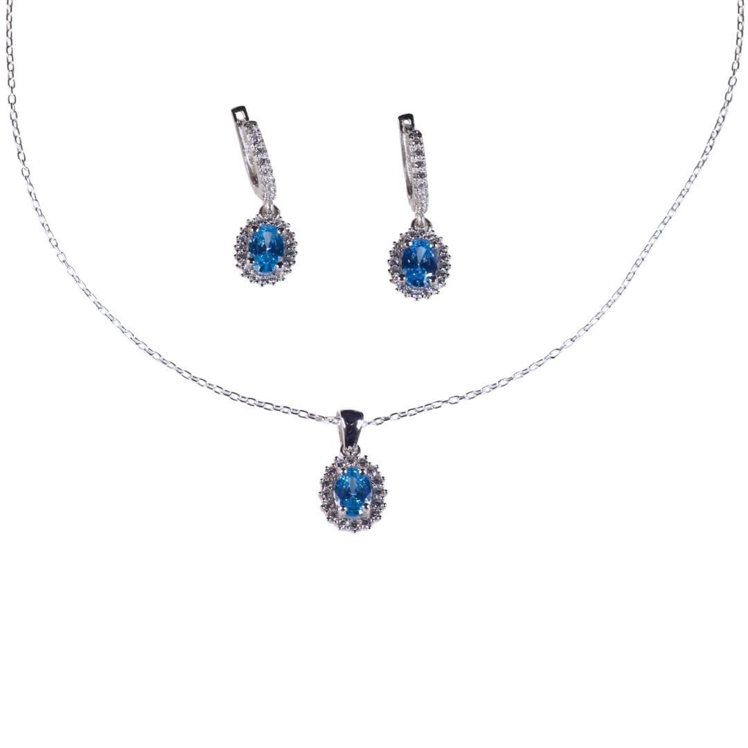 Dunipa 925 Carat Silver Necklace and Earrings Set with Zircon Stones Model 010 - Blue - Image 4