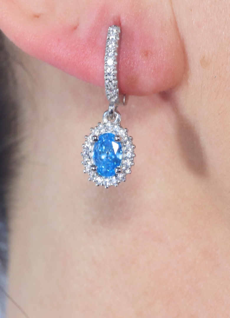 Dunipa 925 Carat Silver Necklace and Earrings Set with Zircon Stones Model 010 - Blue - Image 3