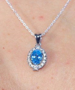 Alternative view of Dunipa 925 Carat Silver Necklace and Earrings Set with Zircon Stones Model 011 - Blue