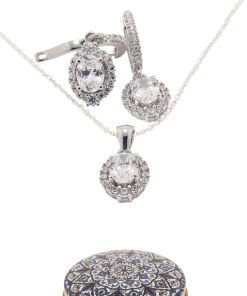 Dunipa 925 Carat Silver Necklace and Earrings Set with Zircon Stones Model 011 - Crystal