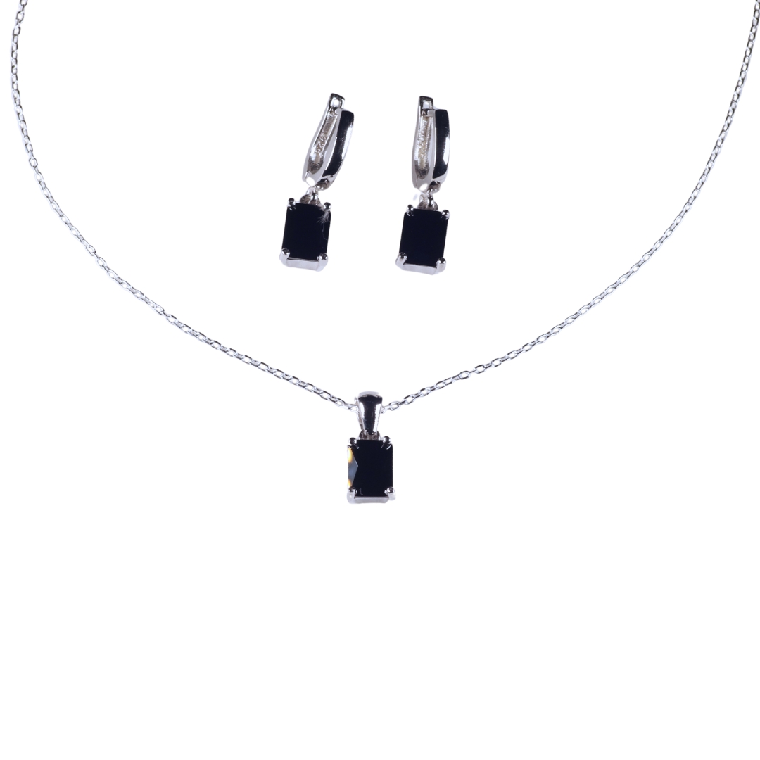 Dunipa 925 Carat Silver Necklace and Earrings Set with Zircon Stones Model 013 - Black - Image 4