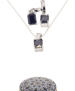 Dunipa 925 Carat Silver Necklace and Earrings Set with Zircon Stones Model 013 - Black