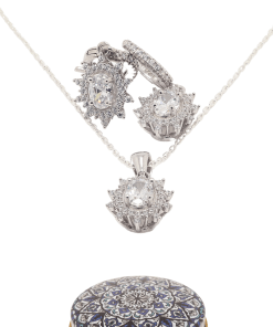Dunipa 925 Carat Silver Necklace and Earrings Set with Zircon Stones Model 014 - Crystal