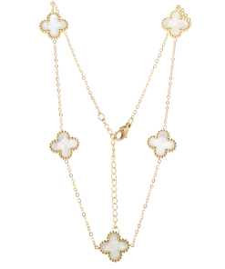 Dunipa Stainless Steel Necklace Five Cream Clovers - Gold Color