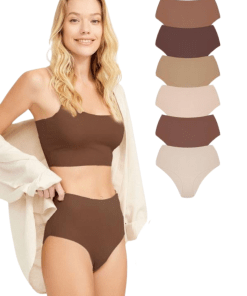 Cottonhill Laser Cut High Waist Women Basic Panties 6 Pieces Set - Mixed Brown