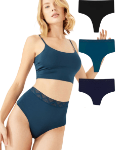 Cottonhill High Waist Laser Cut Seamless Women Tanga with Patterned Waistband 3 Pieces - Mixed Dark