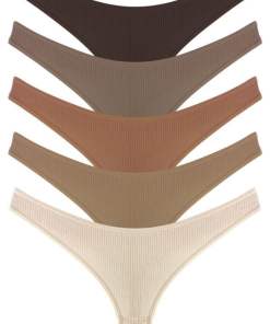 Cottonhill Line Design Camisole Women 5 Pieces Cotton Tanga – Mixed Brown