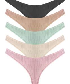 Cottonhill Line Design Camisole Women 5 Pieces Cotton Tanga – Mixed