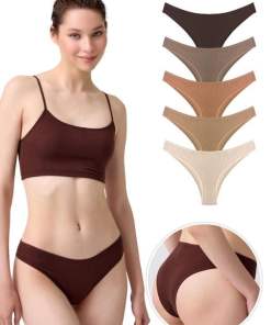 Alternative view of Cottonhill Line Design Camisole Women 5 Pieces Cotton Brazilian Panties – Mixed Brown
