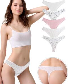 Alternative view of Cottonhill Line Design Camisole Women 5 Pieces Cotton Tanga – Mixed Light