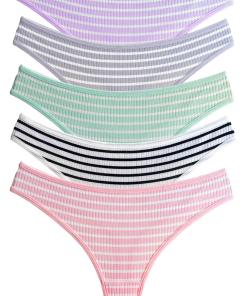 Cottonhill Line Design Camisole Women 5 Pieces Cotton Tanga – Mixed