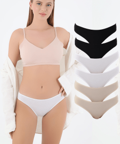 CNT Soft Textured Elastic Cotton Panties 6 Pack - Black, Nude, White