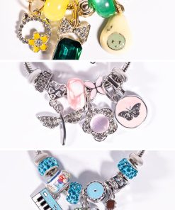 Adjustable Bracelet Set of 3 – Green, Pink & Blue Charms