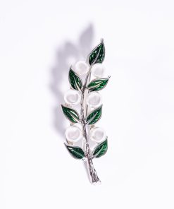 Alternative view of Stainless Steel 2-Piece Leaf & Pearl Brooch Set – Gold and Silver Tone, Elegant Design