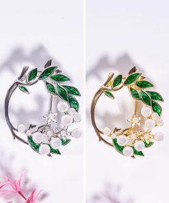 Stainless Steel 2-Piece Wreath & Pearl Brooch Set – Gold and Silver Tone, Elegant Design