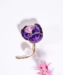 Alternative view of Stainless Steel 3-Piece Flower Brooch Set – Gemstone & Pearl Detail, Gold Plated, Colorful Design