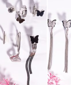 Stainless Steel 8-Piece Earring Set – Butterfly Drop & Multi-Style Earrings