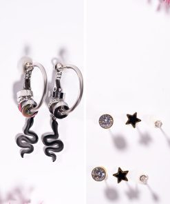 Stainless Steel 8-Piece Earring Set – Snake Design with Star & Stone Details