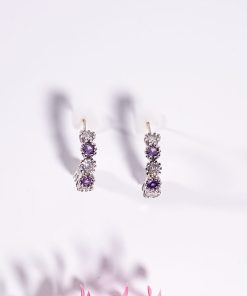 Alternative view of Stainless Steel 2-Piece Stone Hoop Earring Set – Purple & Pink Zircon