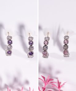 Stainless Steel 2-Piece Stone Hoop Earring Set – Purple & Pink Zircon