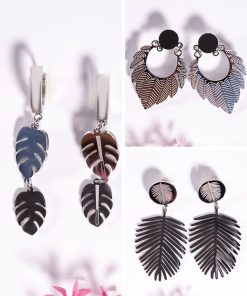 Stainless Steel 6-Piece Earring Set – Leaf Pattern Nature-Inspired Designs