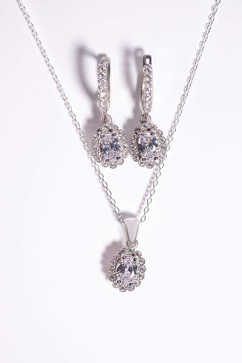 Victoria Set – 925 Sterling Silver Handmade Jewelry (Clear Zircon)