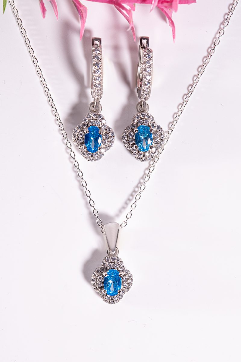 Amara Set – 925 Sterling Silver Handmade Jewelry (Blue Zircon)
