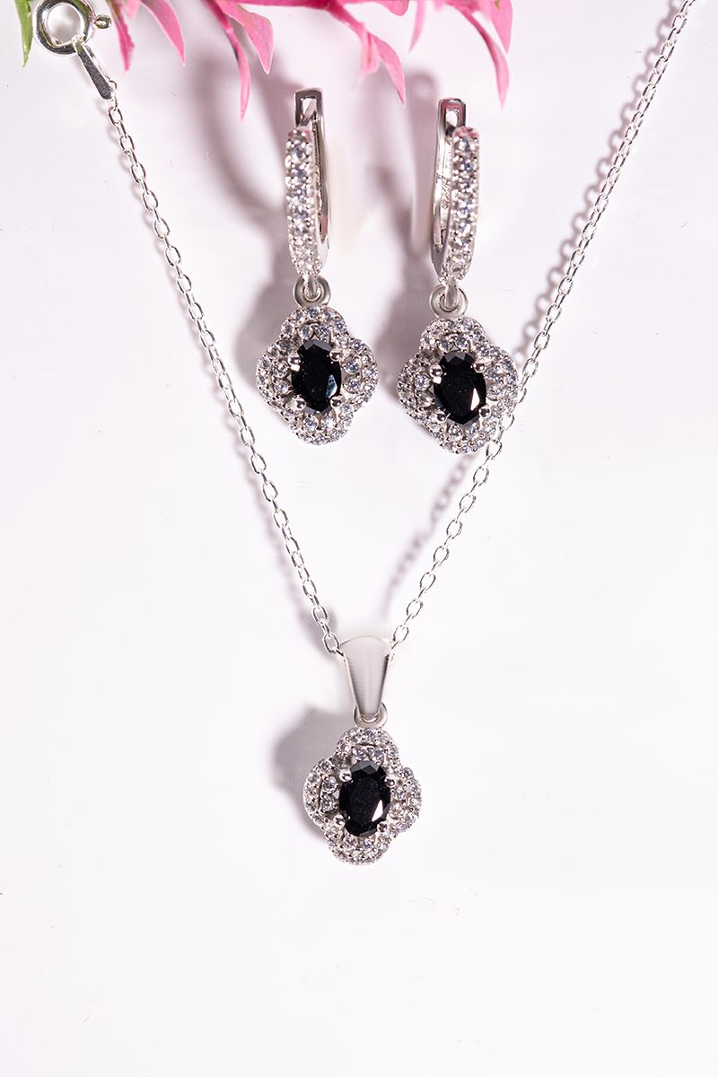 Amara Set – 925 Sterling Silver Handmade Jewelry (Black Zircon)