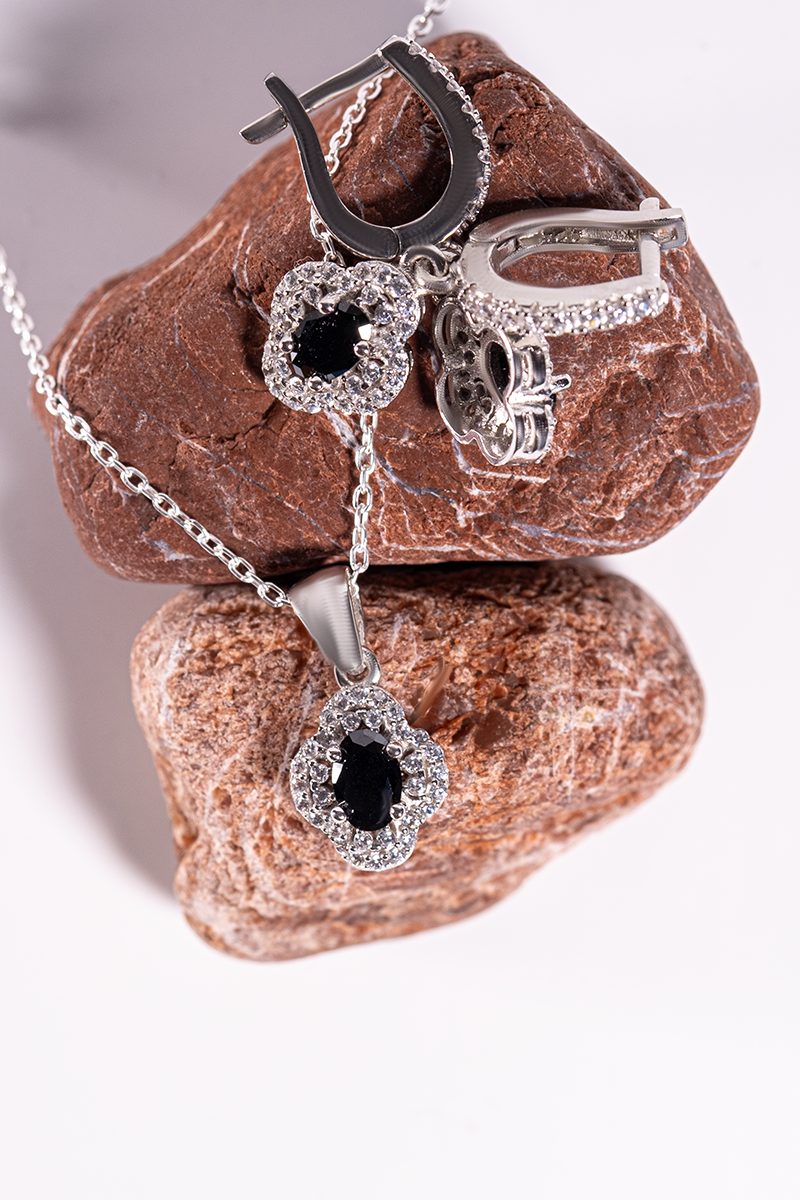 Amara Set – 925 Sterling Silver Handmade Jewelry (Black Zircon) - Image 4