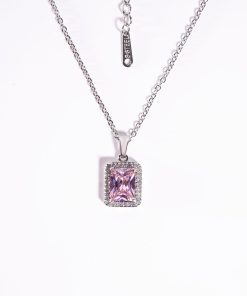 Alternative view of 2-Piece Necklace Set with Pink Crystal Pendant and Aurora Gem Pendant