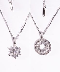 2 Pieces Necklace Set with Snowflake and Circle Design