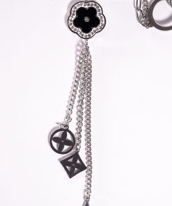 Alternative view of Set of 2 Stainless Steel Necklaces – Black Flower Pendant & Roman Dial Design